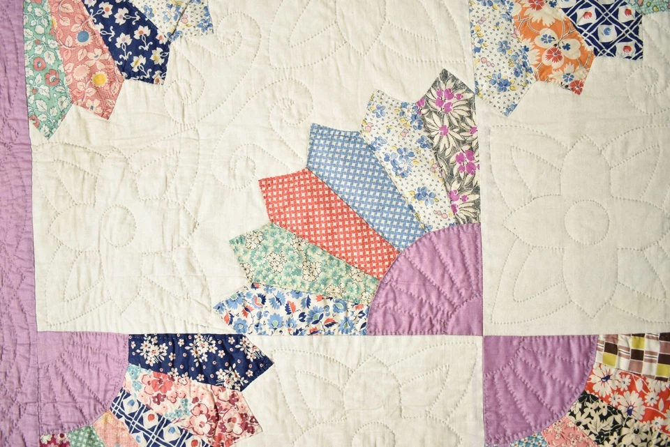 Large, WELL QUILTED Vintage Grandmother's Fan Antique Quilt ~Dated "1938!" - Image 3 of 4
