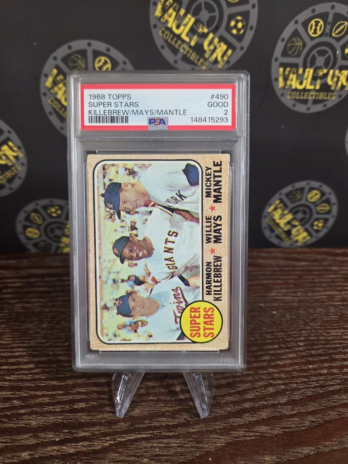 1968 TOPPS HARMON KILLEBREW - WILLIE MAYS - MICKEY MANTLE #490 - PSA 2