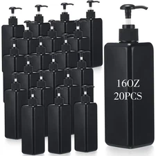 20 Pack 16oz/ 500ml Plastic Empty Bottles Refillable Shampoo Containers with ...