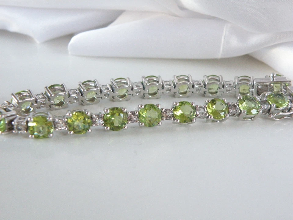 Brazalete de tenis vintage de plata de ley 925 con peridoto verde natural para 6,5" Foto 3 de 4