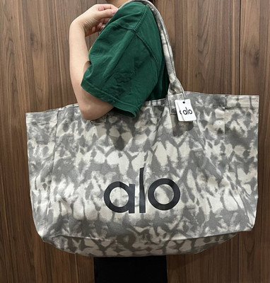 HOT ALO Yoga Large Gray Tie Dye Canvas Tote Bag Gym Travel Shopper NWT - ON SALE
