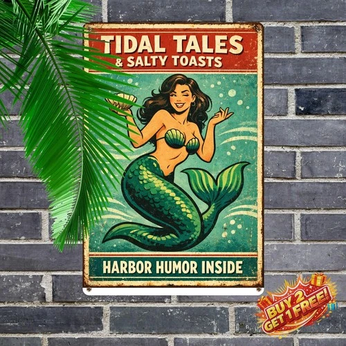 I Drink Like A Fish Mermaid Vintage Tin Metal Sign 8x12 Outdoor Decor