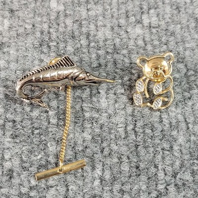 Lot of 2 - Bear & Swordfish Lapel Pin/Tie Tack