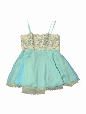 Vintage Victoria  s Secret Aqua Blue Lace Sheer Babydoll Cami Y2K