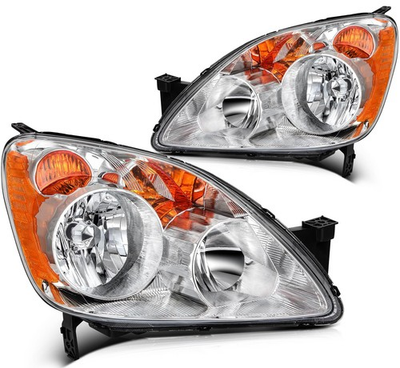 #ad Headlight Assembly For Honda CR V 2005 2006 Chrome Amber Reflector Clear Lens $227.99