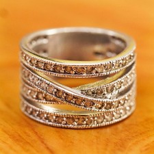 Size 7.75, vintage Sterling silver ring, 925 entwined with cluster Cz
