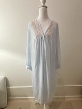 Vintage Kayser Peignoir Set Robe Long Nightgown Nylon Light Blue Ivory Lace Sz L