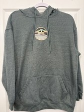 Star Wars Grogu Baby Yoda Hoodie Mens Medium Gray Fleece Pullover  Stitched