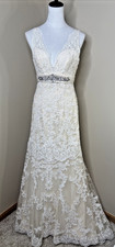 Allure Bridals 8634 Wedding Dress Size 8 Ivory Champagne Lace Beaded Me