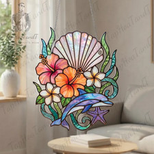 Dolphin Acrylic Suncatcher, Ocean Shell Floral Window Hanging