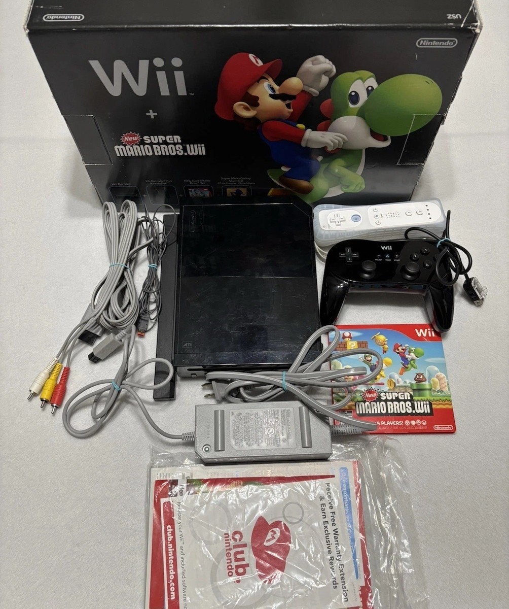 Nintendo Wii New Super Mario Bros Console Bundle w/Box, Manuals