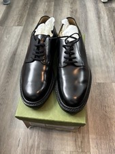 Gucci Men's Black Logo Henry Leather Derby LaceUp Dress Shoe Size 11.5 G 12.5 US