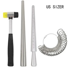 4PCS Ring Mandrel Sizer Tool with Metal Mandrel Finger Sizing Measuring Stick
