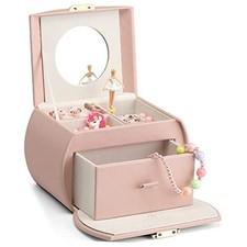 Kids Musical Jewelry Box for Girls with Drawer, Music Box with A.Version Pink
