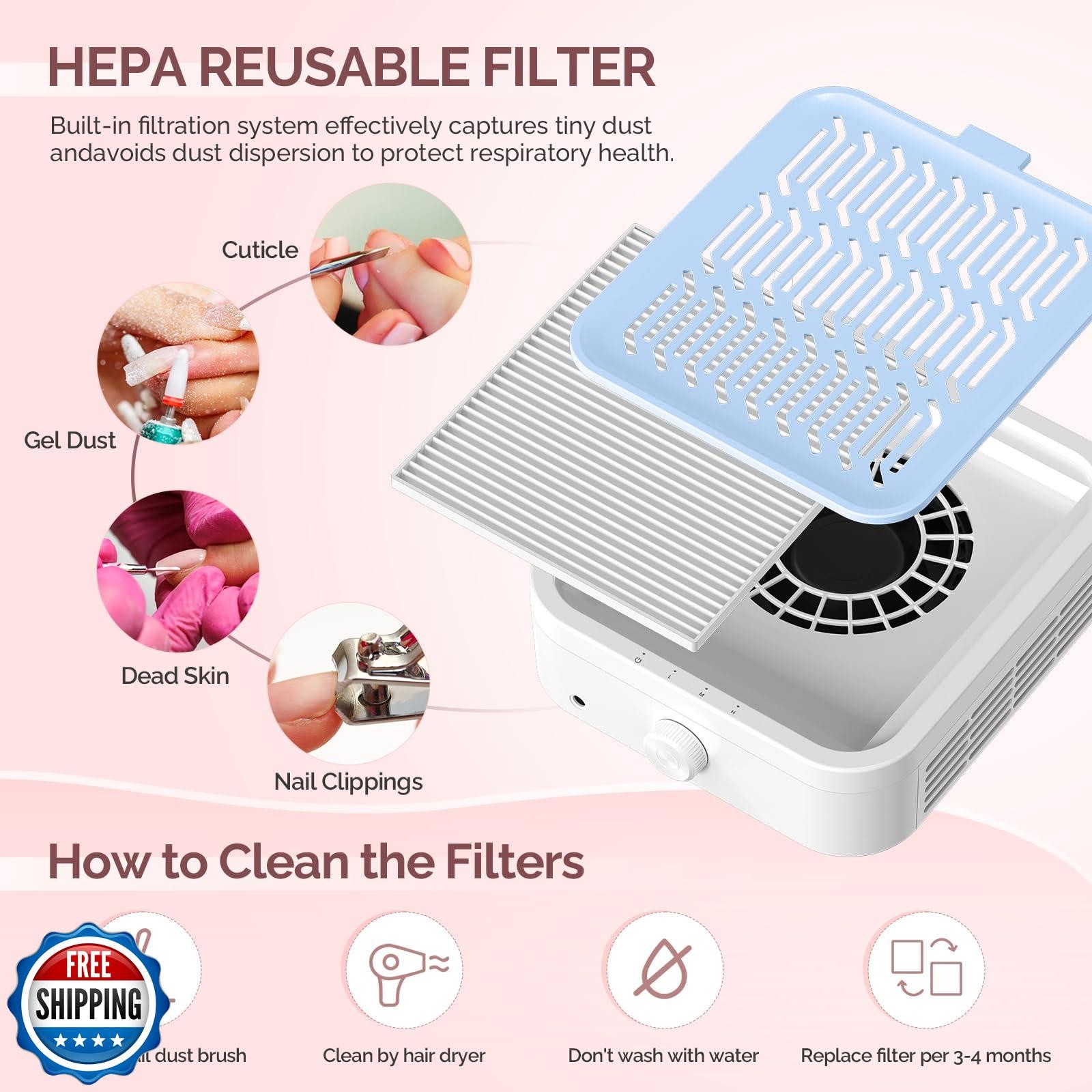 LIONVISON Nail Dust Collector for Acrylic: 120W Professional Nails Dust Colle