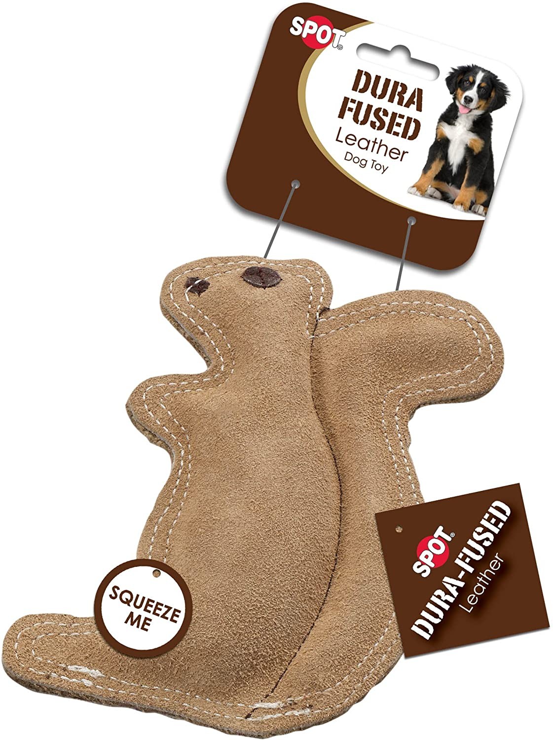 SPOT Ethical Pet Dura-Fused Leather, Small Durable Squirrel Dog Toy - 3 Pack