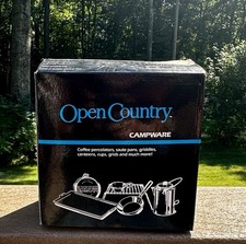 Vintage Open Country Camp Cookware 8 Piece Aluminum Pans & Whistle Camp Set