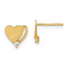 Kids 14k Yellow Gold CZ 8mm Polished Shadow Heart Post Earrings