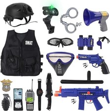 deAO Police Officer Costume for Kids with Swat Vest, Helmet Backpack 18pcs P