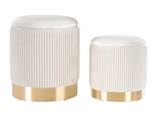 Round Velvet Storage Ottoman Set of 2, Nesting Pouf Footrest with Gold Metal ...