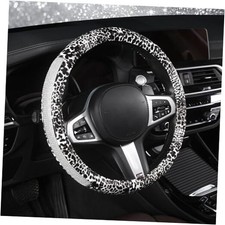 Leopard Print Steering Wheel Cover - Bling Crystal Rhinestones Cheetah White