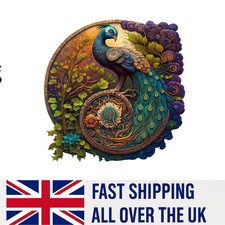 Peacock Round Wooden Jigsaw Puzzle - Unique Gift for Adults & Family Fun