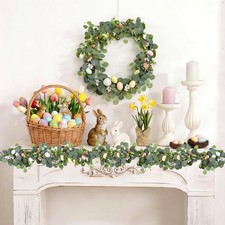 Easter Egg Garland Easter Decorations, 6Ft Artificial Eucalyptus Flower Green...
