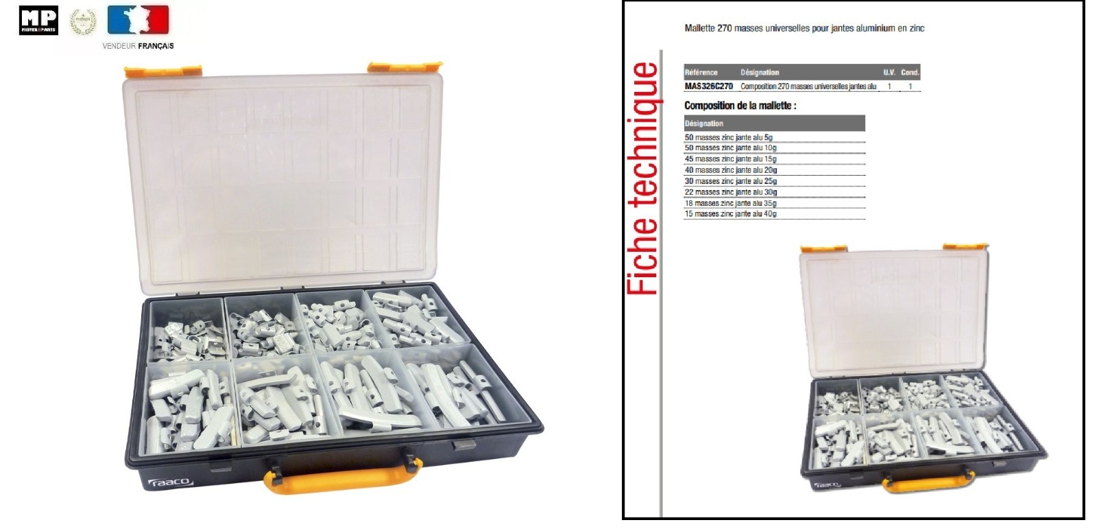 Equilibrage roue auto moto kit de 270 masses pour supprimer les vibrations au volant