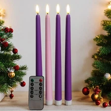 Ni-JASW Advent Flameless Taper Candles with Remote, Flickering Pink Purple LE...
