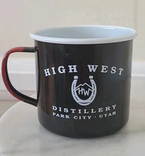 High West Distillery Enamel Metal Camp Mug Cup Black 3.5" tall