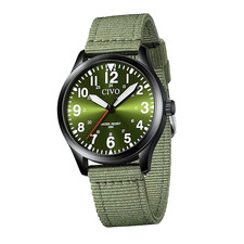 Mens Military Field Tactical Watch Green Dial Luminous Quartz Nylon Strap 12/24H