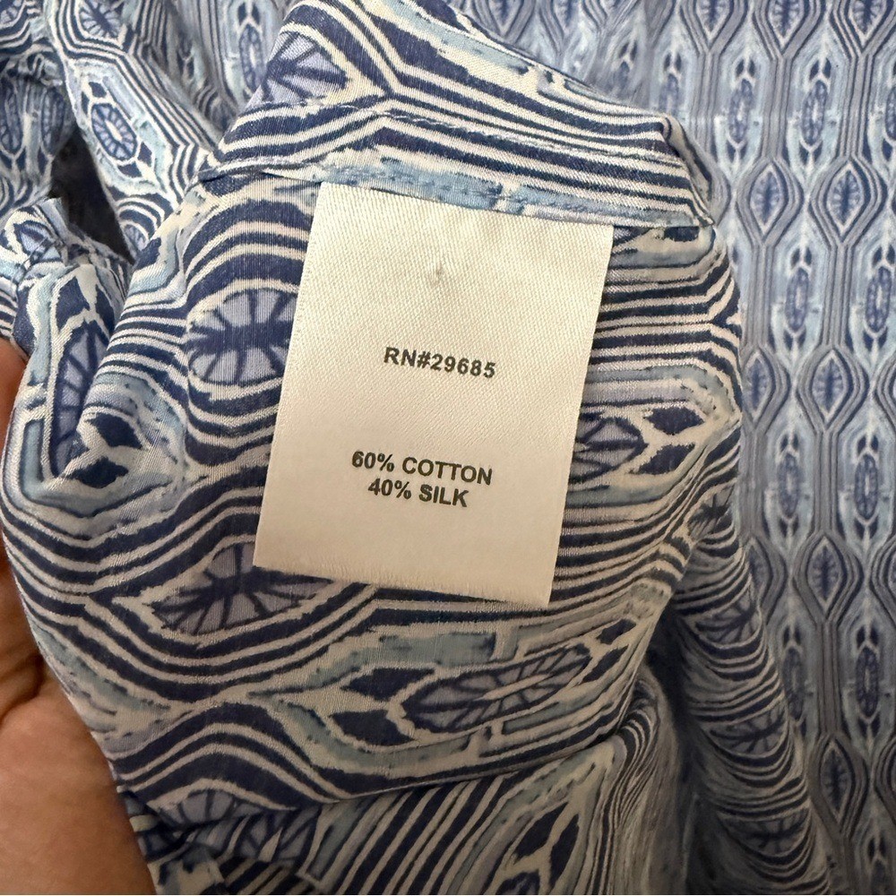 Pendleton Silk Cotton Blend Blue Patterned Button… - image 5