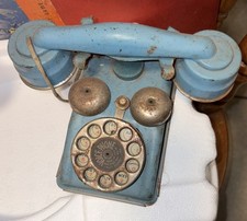 Vintage 1940s Gong Bell Pressed Steel Voice phone Toy Telephones / Set Of 2