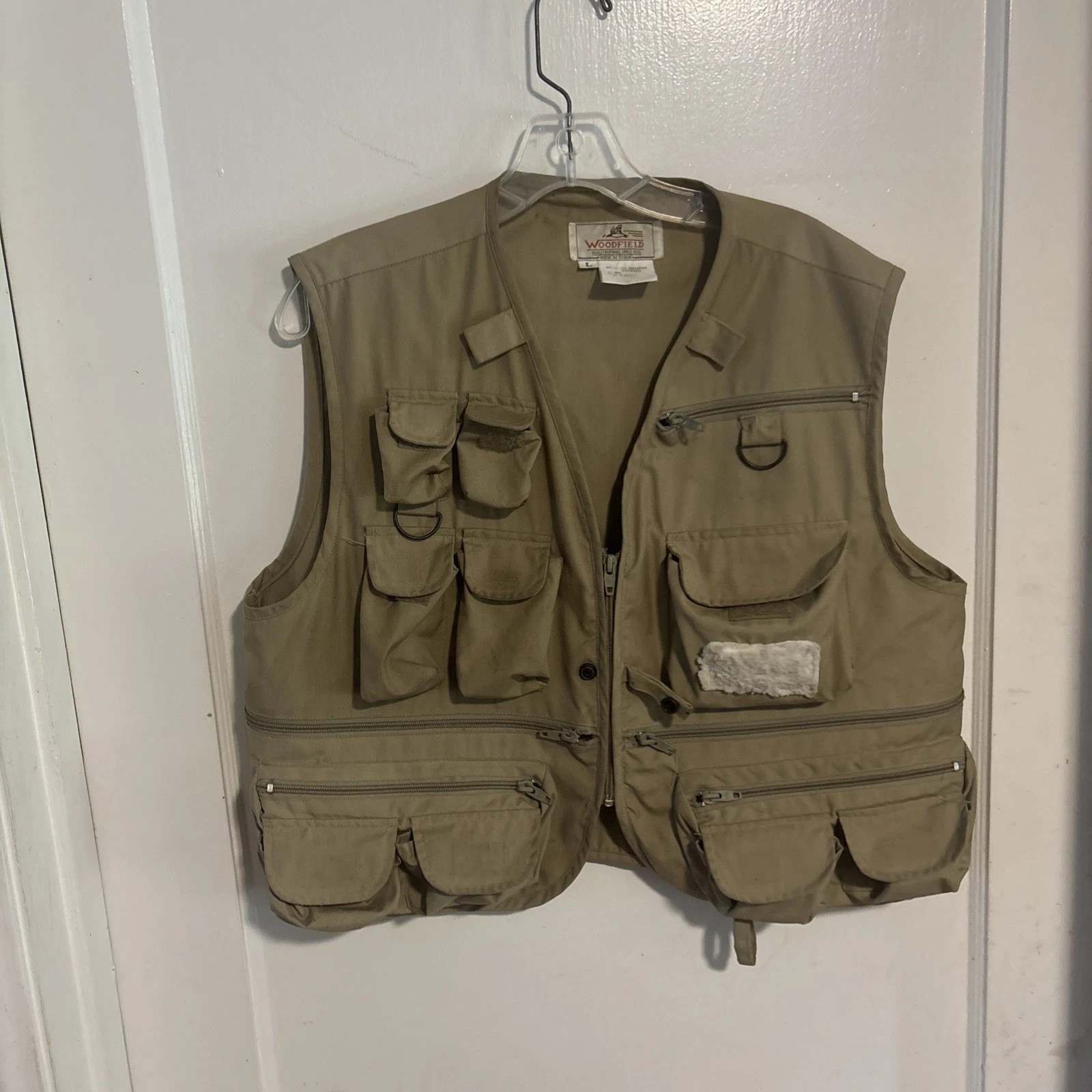 Vintage WOODFIELD Upland Utility Vest Men Large Multi Pockets Fly-Fishing Tan