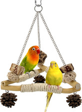 Bird Swing for Cage with Chew Toys, 3 Sisal-Wrapped Parrot Perches  Stable Tria