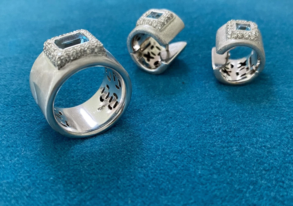 Robert Coin 18k White Gold Ring and Earrings Set - Image 2 of 4