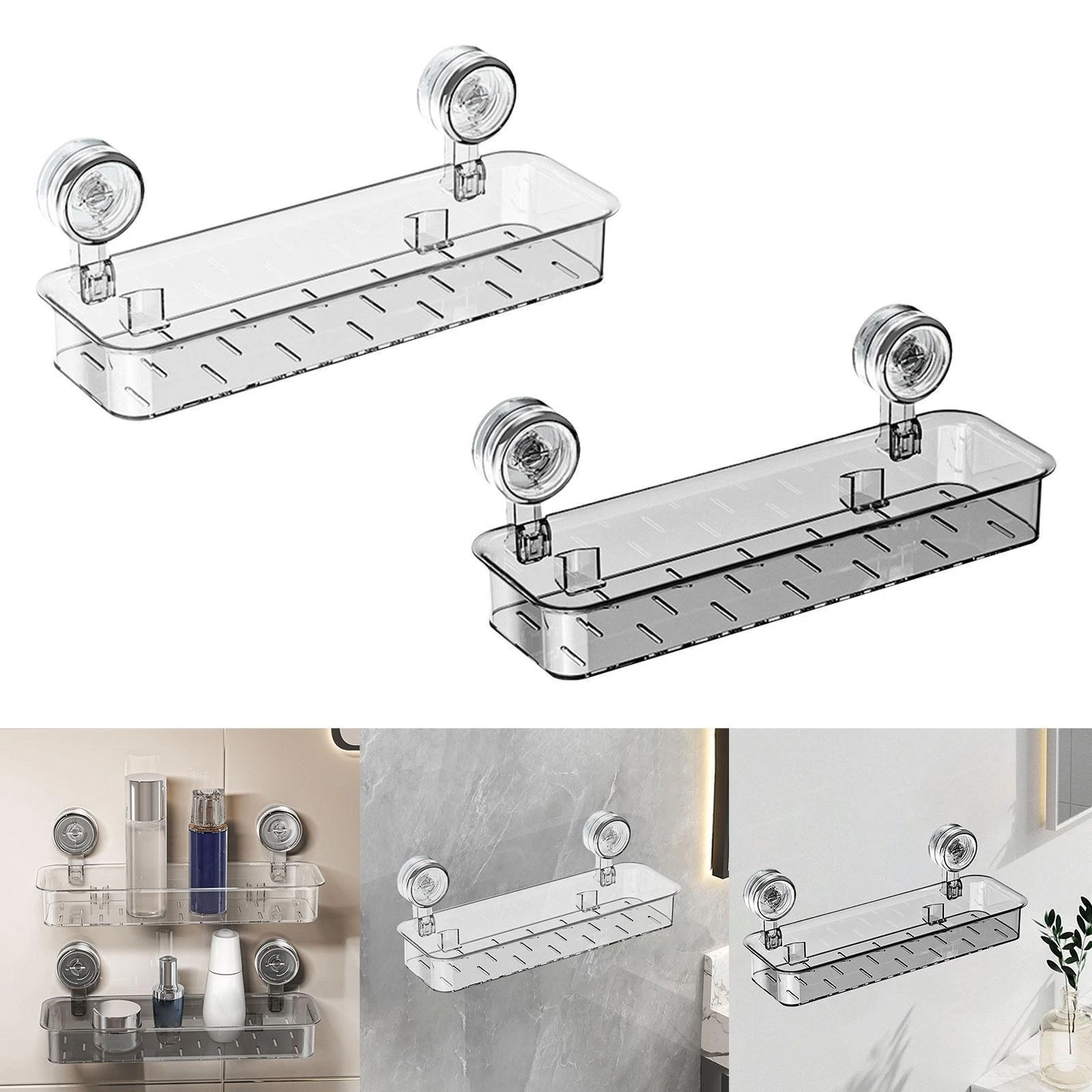 Removable Suction Cup Shower Shelf Kitchen Spice Rack for Laundry Room Accs