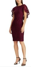 Lauren Ralph Lauren Women's Purple Cape Sleeve Lace Party Dress Size 2