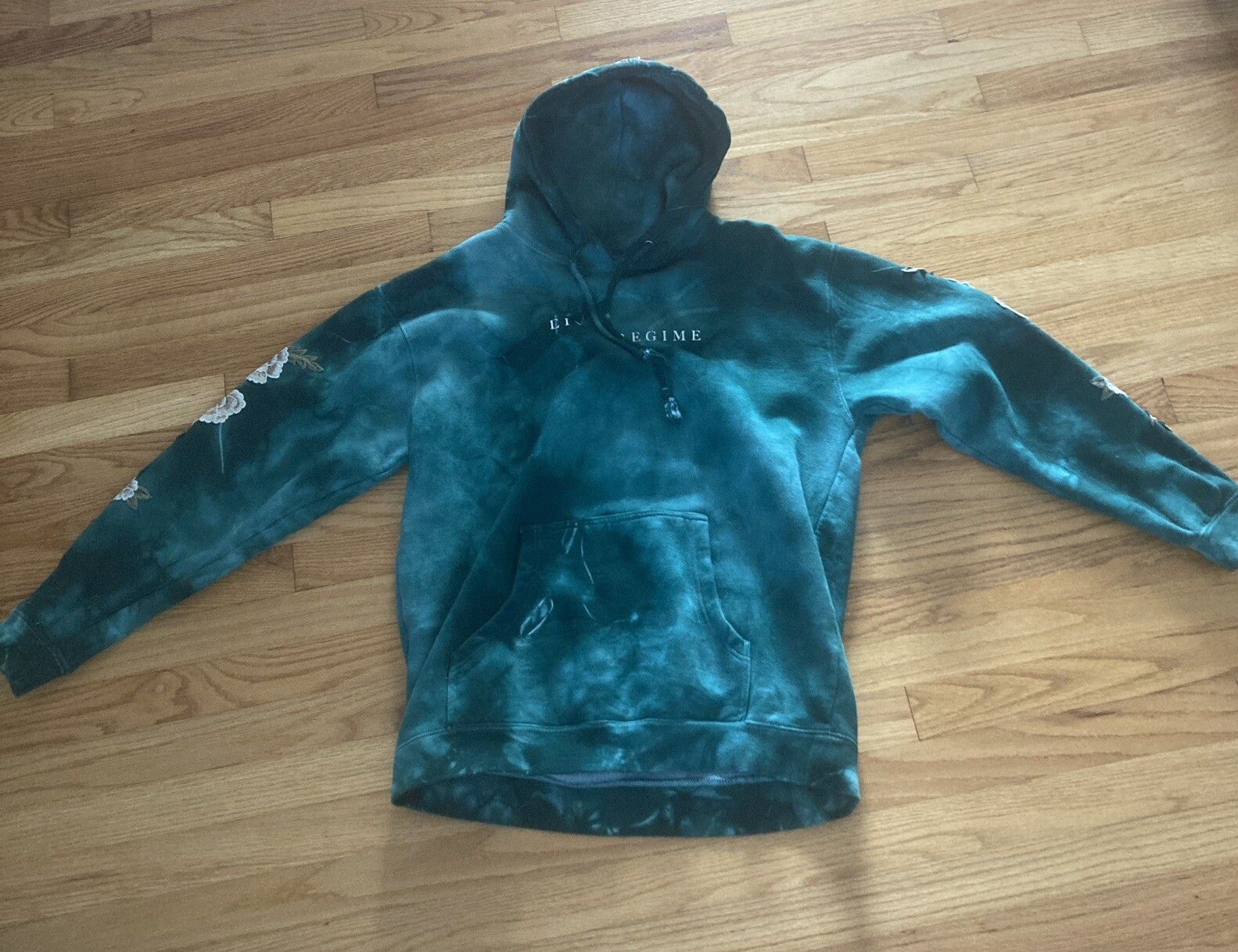 Civil Regime Green Tie Dyed Beautifully Embroidered white rose Hoodie