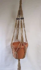 Macrame Plant Hanger 34 inch Vintage Style Beaded 6 PLY All Natural JUTE