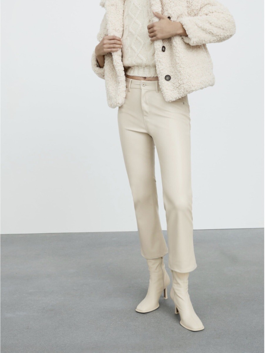 white faux leather pants zara
