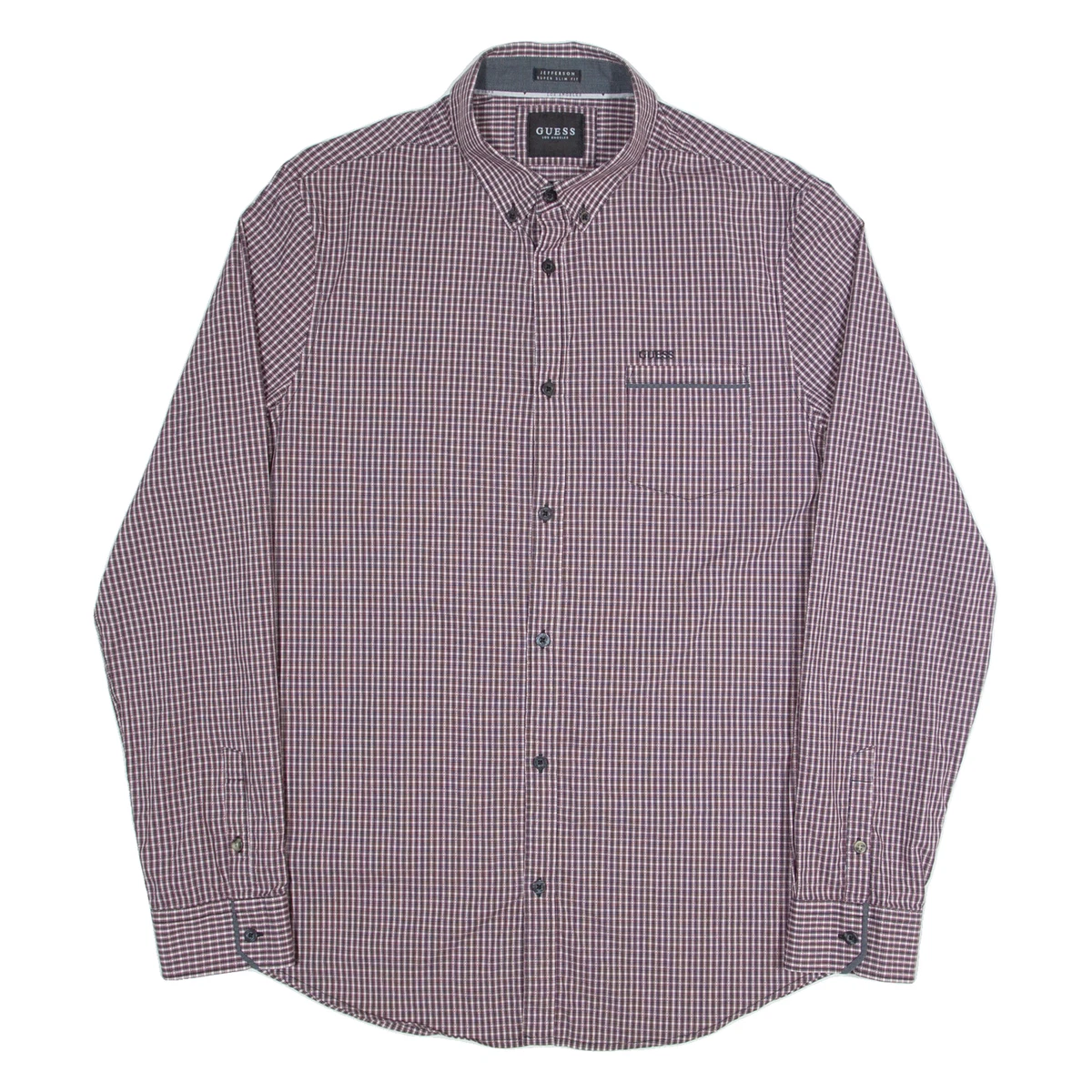 Chemise Homme GUESS Manches Longues - L - Coton Rayures Rouges Et Blanches - Occasion