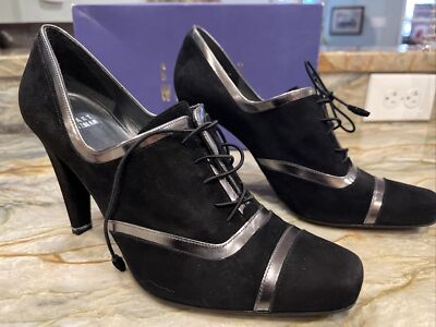 NEW Stuart Weitzman Black Suede Cavendish Ankle Booties Heels 8.5 Steampunk Goth