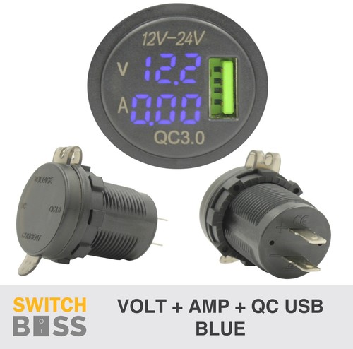 Switch Boss Dual Volt Blue LED Digital Voltage Gauge, Round Flush Mount, 12v 24v