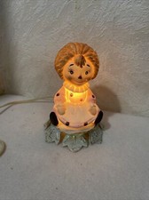 Vintage Metal  Ceramic Raggedy Ann Night Light Lamp 6" tall Works Great