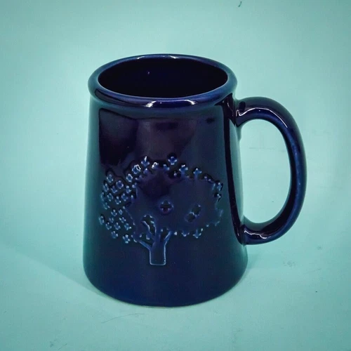 Bennington Potters Blue Glaze Tree Print Graphic Tankard Ceramic Stoneware Mug