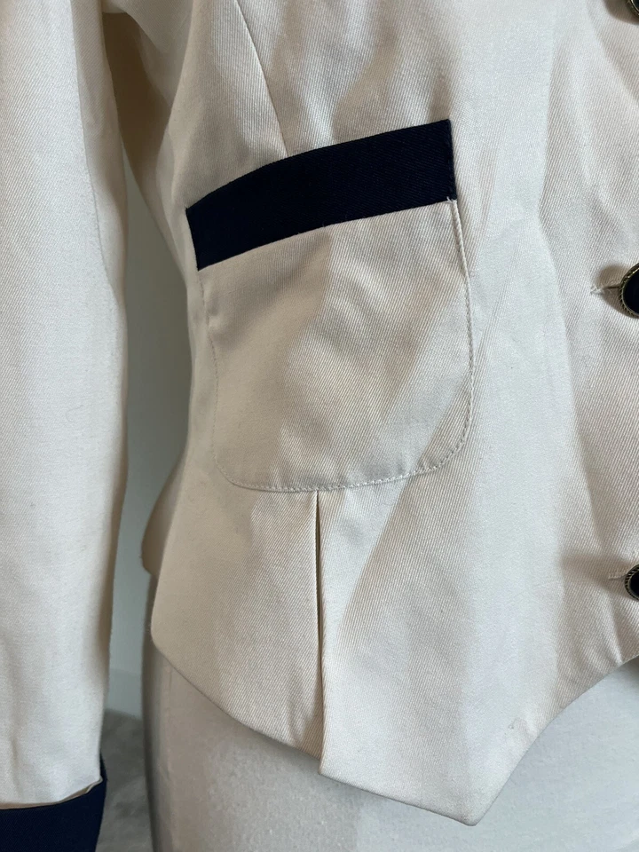 Halston Vintage Años 80 Blazer Chaqueta Náutica Top Nuevo Talla 6 Y2k Marfil Azul Marino Foto 4 de 4