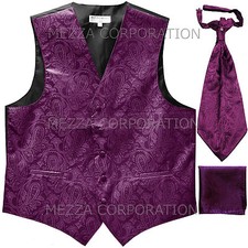 New Men's Vesuvio Napoli Paisley Tuxedo Vest Ascot Cravat Hankie Purple wedding