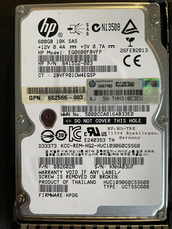 HDD Disk Disco HP EG0600FBVFP 641552-003 600GB 10000U/min 64MB CACHE SAS-2 2.5" - Immagine 2 di 4