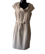 Calvin Klein Belted Sheath Dress Womens Size 6 Cap Sleeve Cowl Neck Lined Slit